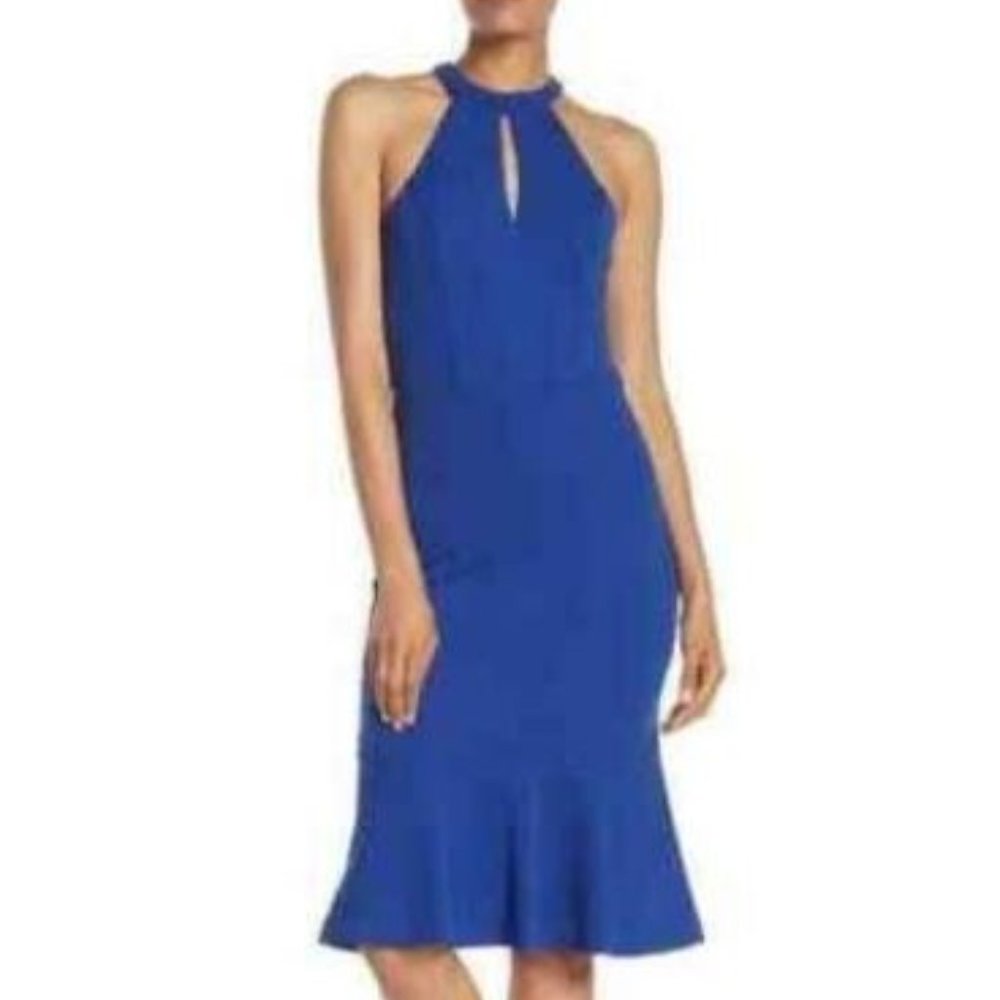 bebe Halter Bottom Fit & Flare Cobalt Dress Size 8 Sleeveless NWTO